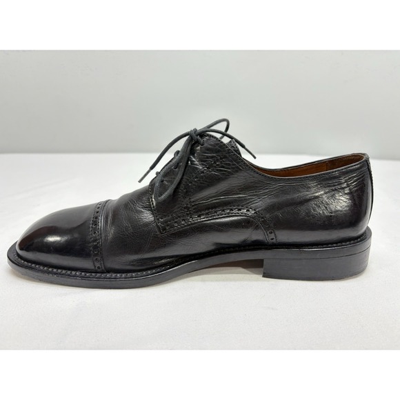 VTG 90s BrassBoot Black Leather Squared Cap-Toe Brogue Derby 8.5M Made in Italy main image 7